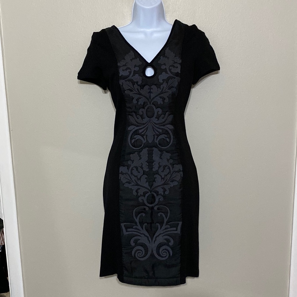 Yoana Baraschi black knit dress. Quilted front panel. Size XS